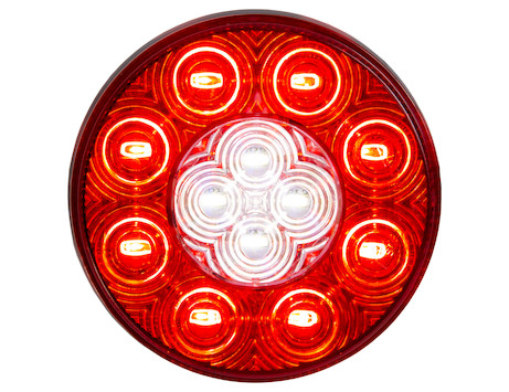 4 LED Round Trailer Lights - 2 Red Stop/Turn + 2 White Reverse/Backup, 12V